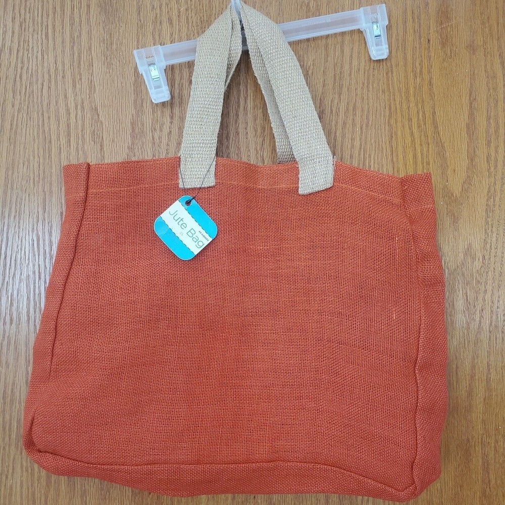 Jute Bag Tote bag Orange NWT‎ 15x13x3" handle drop 7"